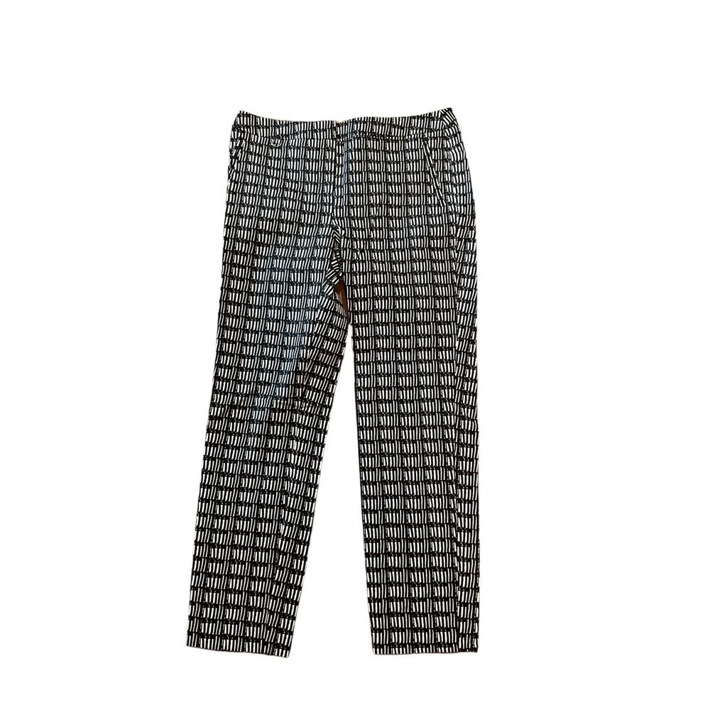 Adrianna Papell Crop Dress Pant Women 12 Black/White Striped Mid Rise Flat Front